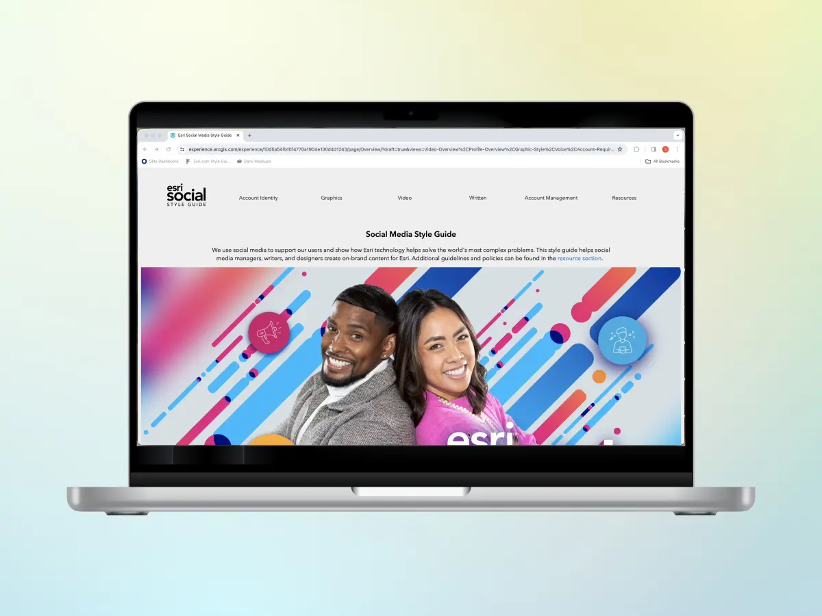 Esri Social Media Style Guide homepage on a laptop