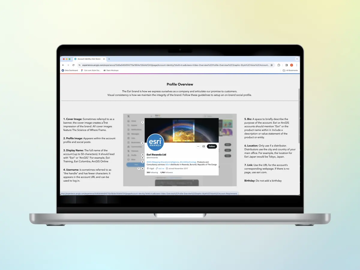 Profile overview guidelines for Esri social accounts