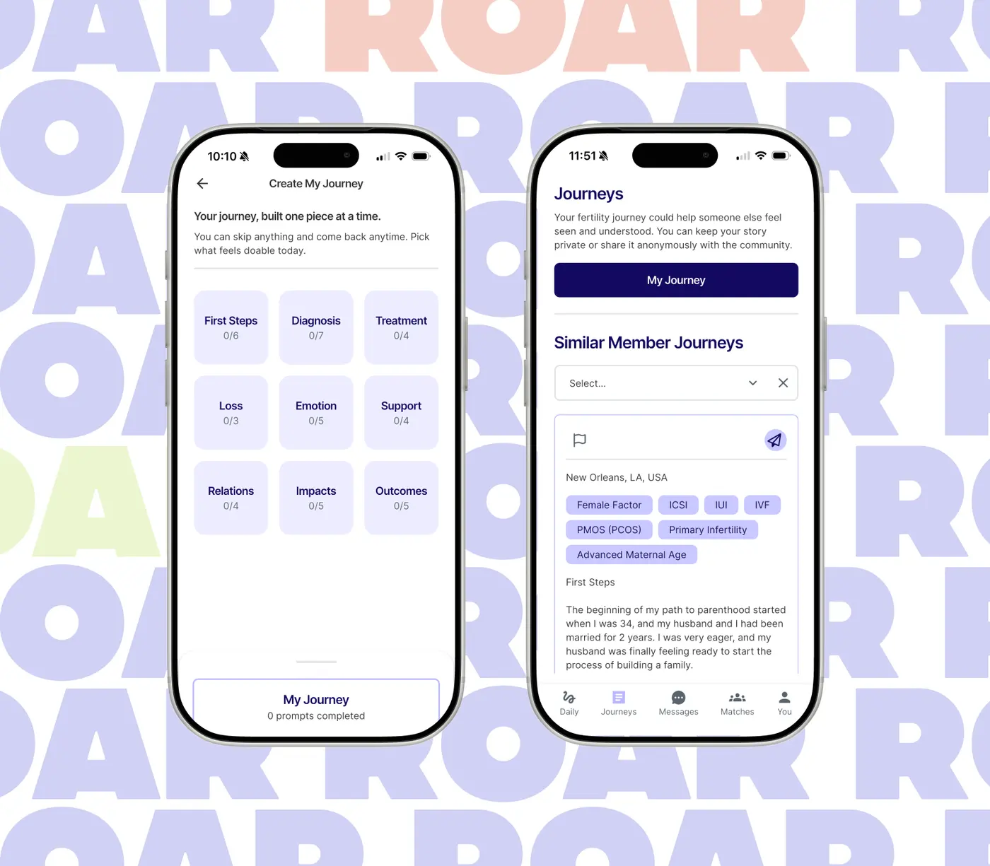 Create My Journey categories beside similar member journey stories